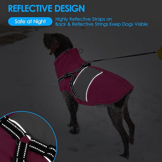 KOESON Dog Coat, Warm Dog Winter Coat for Giant Breeds, Waterproof Dogs Jacket with Harness, Reflective Pet Fleece Lined Puffer Jacket, Turtleneck & Windproof Coats for Great Dane, Golden Retriever