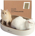 Extra Large Oval Cat Scratcher Lounge Bed - Heavy Duty Double-Sided Cardboard Scratching Pad, Modern White Cat Furniture & Sofa for Large Indoor Cats
