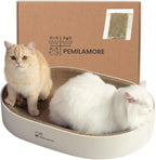 Extra Large Oval Cat Scratcher Lounge Bed - Heavy Duty Double-Sided Cardboard Scratching Pad, Modern White Cat Furniture & Sofa for Large Indoor Cats