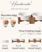 Getstar Elevated Ceramic Dog Cat Bowl Set - 1.8-Cup Raised Feeding Bowls with Non-Slip Wood Stand - Small Pet Dishes for Food and Water - Ideal for Cats and Puppies