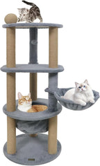 PETSITE Multi-Level Cat Tree, 47 Inches Tall with Jute Scratching Posts, Nest, Rotatable Cat Basket, Dangling Ball, and Top Scratching Ball, Ideal for Indoor Cats to Play and Rest