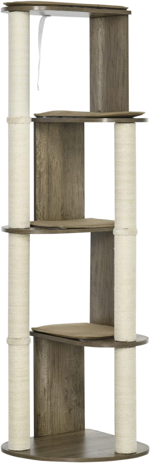 65" Corner Modern Cat Tree Tall for Climbing Large Multilevel Cat Tower with Scratching Posts Small-Fit Kitten Tower with Sisal Cream White
