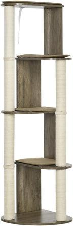 65" Corner Modern Cat Tree Tall for Climbing Large Multilevel Cat Tower with Scratching Posts Small-Fit Kitten Tower with Sisal Cream White