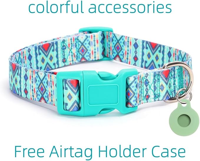 Dog Collar with Leash Airtag Holder Case Set - Dog Collars for Male Female Boy Girl Puppy X-Small Small Medium Large Dogs Walking Running Training - Maya/S