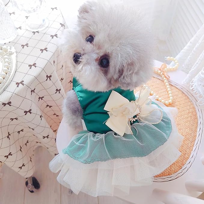 ANIAC Retro Dog Tulle Dress with Leash Ring Spring Summer Girl Puppy Clothes for Small Dog Cat Apparel Formal Pet Prom Dress for Christmas Wedding Birthday Valentines (Small)
