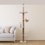Adjustable Height Floor to Ceiling Cat Tree, 4 Level Cat Tree Cat Climbing Tower with Natural Sisal Rope Scratching Post for Living Room, Bathroom, Balcony, Playroom
