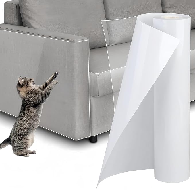236 x 12 Inch Anti-Cat Scratch Furniture Protector - Large Couch & Sofa Protector for Cats - Single-Sided Sticky Tape - Clear Corner Guards for Furniture, Walls & Doors