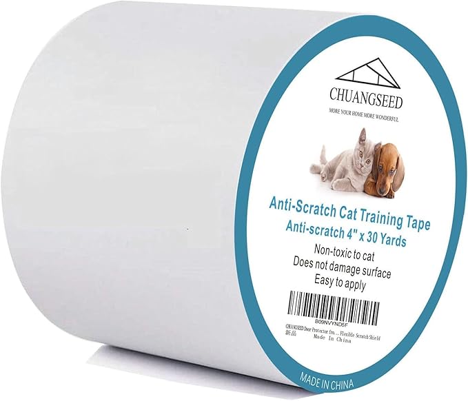 Chuangseed Anti Cat Scratch Tape, 4" x 30Yds, Transparent, Double Sided, Furniture Protector, Pet Safe, Easy Installation, One Year Warranty