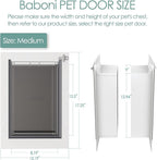 Baboni Pet Door for Wall,3-Flap,Steel Frame and Telescoping Tunnel, Aluminum Lock, Double Flap Dog Door and Cat Door, Strong and Durable (Pets Up to 40 Lb) -Medium
