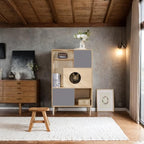 Modern Cat Bookcase with Storage - Furniture Style Cat Tree Shelves Multi-Level Climbing Perch for Indoor Cats - Natural Grey Wood Cabinet & Shelving Unit