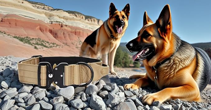 Heavy Duty Tactical Dog Collar, Adjustable Nylon with Metal Buckle, Multiple Colors (Tan, XL)