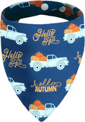 Fall Dog Bandana - Hello Fall Autumn and Pumpkin Truck - Printed Thanksgiving Holiday Pet Bandana Snap Button Triangle Scarf, Navy, Small and Medium Breed, 5-30lbs