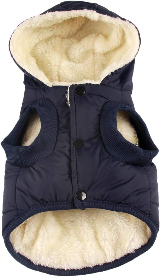 Fleece Lining Extra Warm Dog Hoodie in Winter,Small Dog Jacket Puppy Coats with Hooded,Blue S