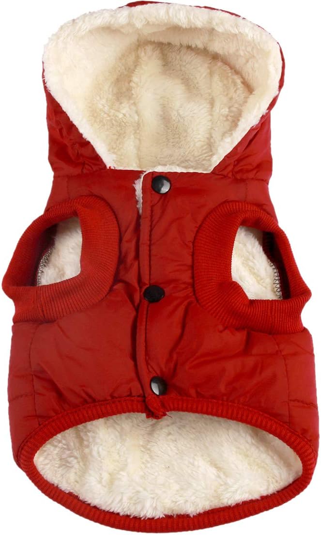Fleece Lining Extra Warm Dog Hoodie in Winter,Small Dog Jacket Puppy Coats with Hooded,Red XS