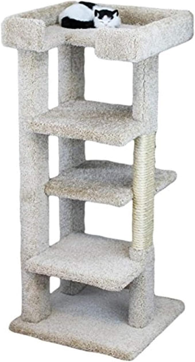 Maykoosh Natural Beauty Multiple Perch Cat Tree, Cat Tree with Scratch Post for All Cat Breeds, Indoor Cat Gym with Perches, Sturdy Wood Construction with Carpet Upholstery Beige/Square
