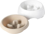 Gibson Home Curious Canines Slow Feeder Dog Bowl, 6.75” Melamine Anti-Gulp Feeding Bowl, Non-Slip, Dishwasher Safe, Taupe