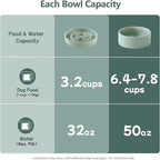 3.2 Cup Ceramic Raised Slow Feeder Dog Bowl Set, Elevated 8.2inch Bowl and 9.5inch Puzzle Slow Food Dish with Wooden Stand for Large Dog, Anti-Gulping (2 x Light Green+ Stand)