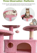 Cat Tree Tower for Indoor Cats,Cat House with Sisal Scratching Post,Multi-Level Cat Condo and 3 Large Platforms (Pink)