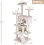 54 Inch Tall Cat Tree Tower - Multi-Level Cat Condo with Scratching Post, Toys & Rest Area, Beige
