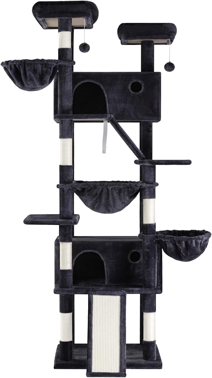 WEEWAY Cat Tree Tower for Indoor Cats,81'' Multi-Level Cat Furniture Activity Center,Stand House Condo Cave,Sisal Scratching Posts Ramps,Plush Perches Platforms Basket Hammock, Dark Grey