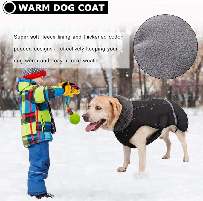 QBLEEV Warm Dog Coat Reflective Dog Jacket, Waterproof Dog Winter Coat Turtleneck Dog Clothes for Cold Weather, Thick Fleece Dog Snowsuit Christmas Dog Vest Pet Apparel for Small Medium Large Dogs 3XL