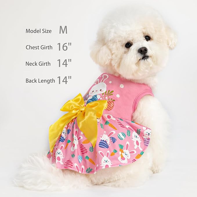 PUPTECK Print Dog Easter Dress Pet Costumes Apparel with Cute Bowtie Puppy Clothes Outfit, Rabbit, M