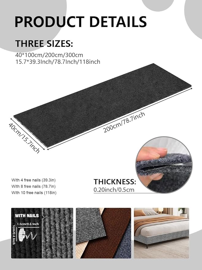 Couch Wall Corner Protector for Indoor Cats, Anti Scratch Furniture Protector from Cats Scratching, Trimmable Climbing Cat Scratcher Pad Mat for Cat Board/Door/Carpet(Black, 78.7x15.8In)