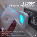 Wireless Doorbell 1200 feet Waterproof Door Bell with Flash LED Light 36 Melodies 4 Volume Levels (2 Receivers& 1 Touch Button, White JSIEEM)