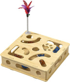 Cat Scratch Puzzle Enrichment Box, Nail File Stress Free Alternative to Clippers and Grinders, with 6 Bell Balls and Cats Funny Stick, Cat Nail File Enrichment Box for Cats (Beige_with Springs)