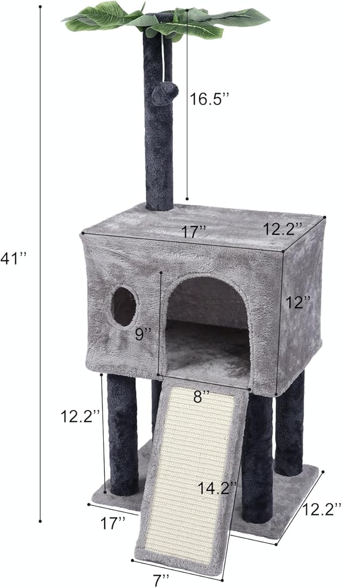 Cat Tree for Indoor Cats, Cat Tower with Scratching Post, Modern Activity House for Large Cats, Condo with Board, Kittens Cave