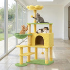 56-inch Flower Cat Tree, Large Cactus Cat Tree Tower Condo with Sisal Scratching Post, Cat Condos, Hammock, Removable Flower Cushion, Multi-Level Pet Activity Center, Pink (Yellow-56 inch)