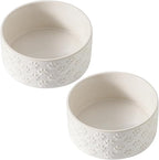 UBEE Ceramic Dog Bowl Set of 2, Dog Food Bowl Dish, Pet Food Water Dish Feeding for Small and Meidum Dogs and Large Cat, White, Paw Pattern, 6.1 in-Medium