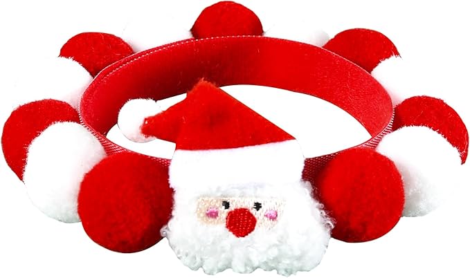 Elegant little tail Cat Christmas Costume 1PC Red Christmas Collar Soft Funny Pet Collars Headgear Adjustable Pom-Pom Headdress Cute Collar for X-Small Cat Pet Party Accessories Costume