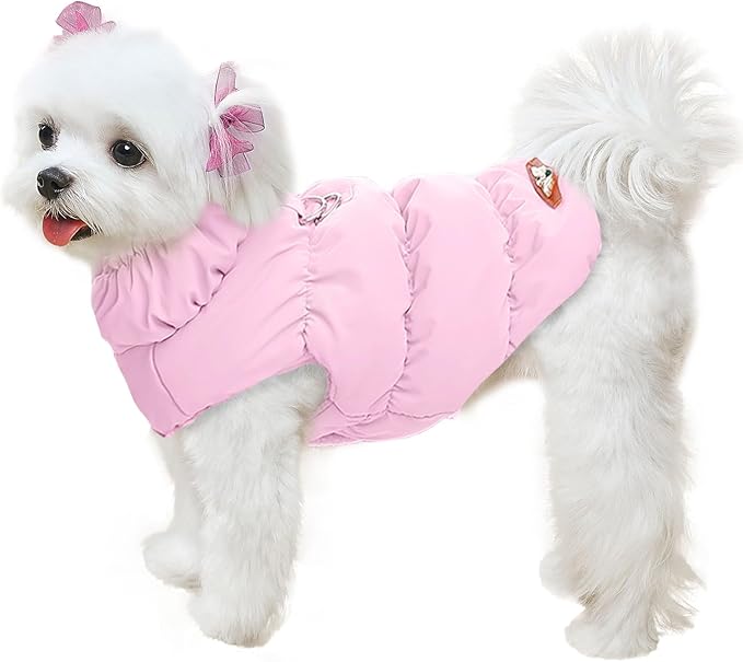 Winter Warm Dog Jacket for Small Medium Dogs Cat Cold Weather Coats with Harness Paded Dogs Fleece Vest Waterproof Windproof Dog Snow Jacket Pet Puppy Clothes (Pink,XL)