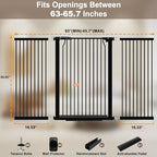 40.55" Extra Tall Dog Gate for Doorways Stairs, 63-65.7 in Extra Wide Baby Gate Walk Thru, Pressure Mounted Tall Pet Gates No Drill, Large Doggie Gates with Door, Auto Close Indoor, Black