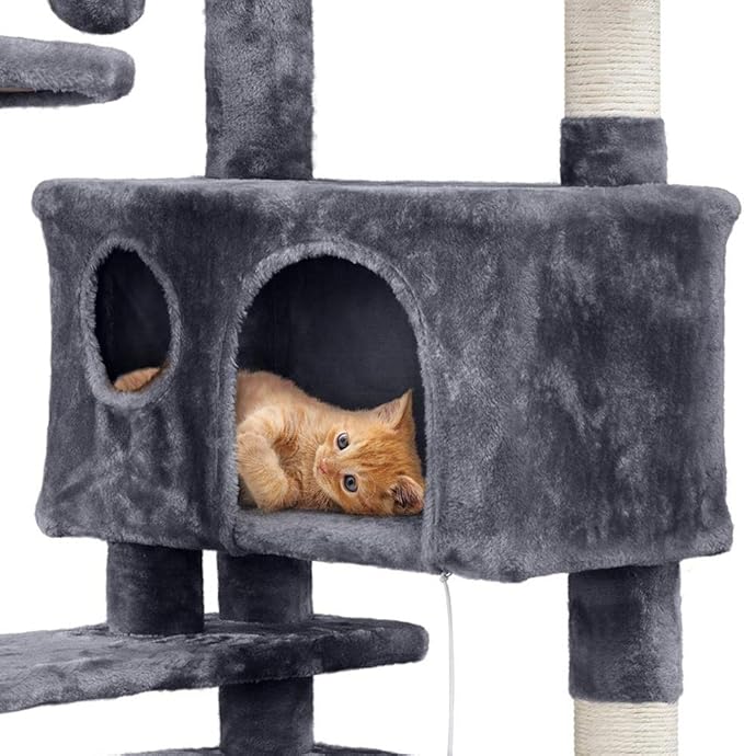 Topeakmart 54in Cat Tree, Cat Tower w/Large Cat Condo Scratching Posts and Perch, Cat Stand House Furniture, Dark Gray