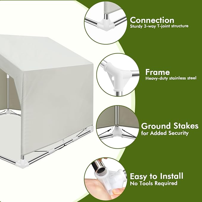 Outdoor Large Pet Shade Shelter Tent - Stainless Steel Frame with Ground Stakes for Stability, Spacious Sun Canopy for Dogs, Cats & Other Pets