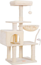 Heybly Cat Tree with Toy, Cat Tower Condo for Indoor Cats, Cat House with Padded Plush Perch, Cozy Hammock and Sisal Scratching Posts, Beige HCT004M