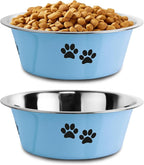 YUDANSI Dog Bowls 2 Pack Small Medium Dogs Feeding Food Water Bowl with Non-Slip Silicone Sole, Stainless Steel Dog Dishes Elevated Raised Pet Feeder(Blue, L(6.6 Cups)