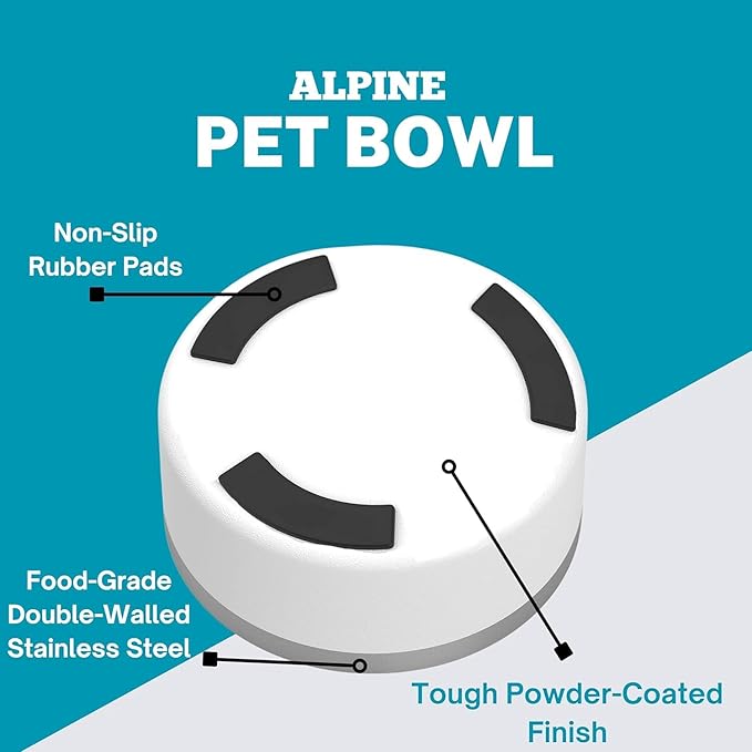 ALPINE Set of 2 Stainless Steel Dog Bowls, Non Slip, Metal Pet Bowl for Food and Water, Double Walled Insulated, Rustproof, Dishwasher Safe (64 oz, Sky Blue)