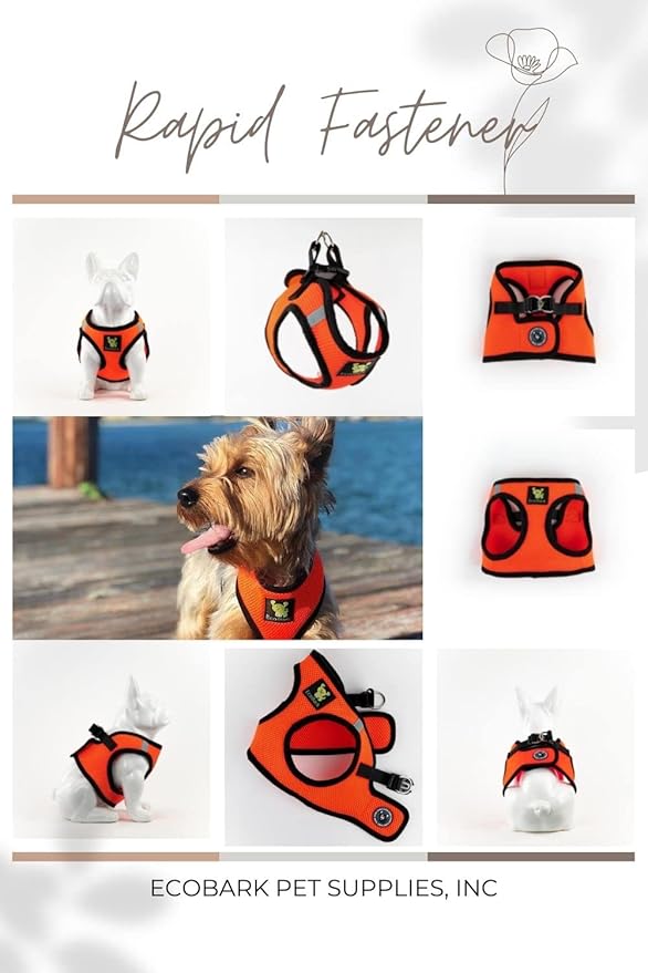 EcoBark Step in Dog Harness - Eco-Friendly Dog Harnesses for for Small & Medium Breed Dogs - Reflective and Adjustable Chest Body Halter Vest -Soft Luxurious Mesh (Orange, XL)