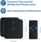 AVANTEK Wireless Doorbell, Waterproof Door Bell Chime Operating at over 1300 Feet, Classroom Doorbell with 52 Melodies, CD Quality Sound and LED Flash, 1 Button + 2 Plug-in Receivers, D-3B