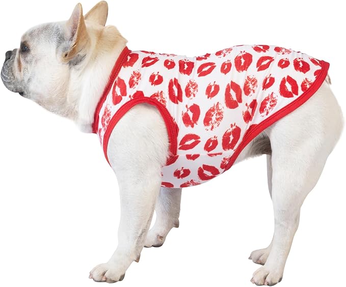 CuteBone Dog Valentine Shirts Outfit 2-Pack Soft Pet Clothes Breathable Summer Vest for Small Puppy and Stretchy Cat Apparel 2BX05S