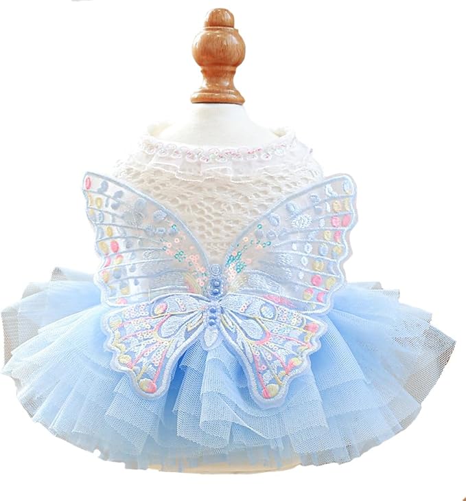 Fashion Sweet Puppy Dog Blingbling Princess Skirt Pet Dog Lace Cake Camisole Tutu Dress B-Light Blue M