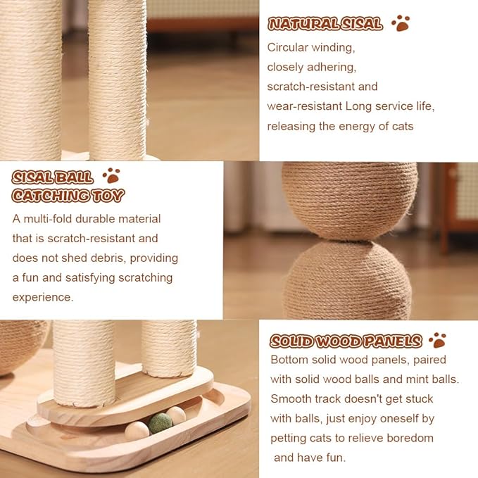 3-in-1 Small Cat Tree Tower, Small Cat Tower and Perch Bed, 16.5Inch Tall Cat Tree with 3 Sisal Scratching Posts and Ball Track Toy for Kittens and Indoor Cats