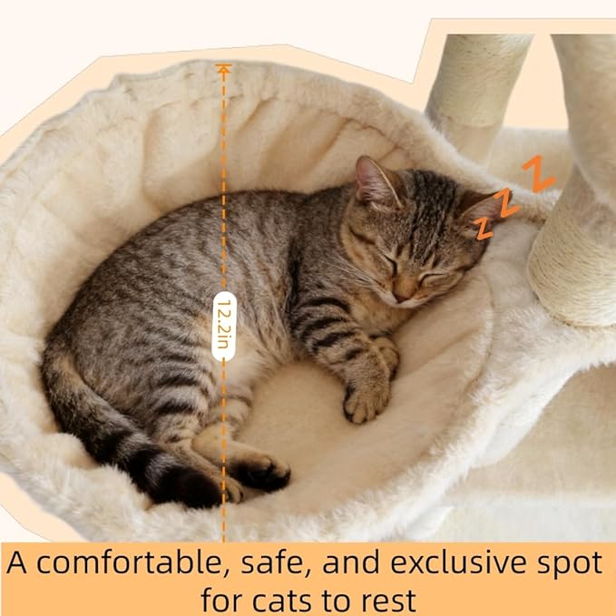 Cat Tree, 68-Inch Cat Tower for Indoor Cats, Plush Multi-Level Cat Condo with 7 Scratching Posts, 2 Perches, 2 Caves, Hammock (Beige)