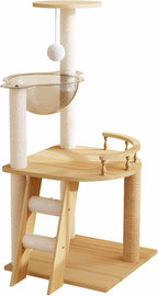 41.3" Modern Wood Cat Tree with Sisal Scratching Posts, Top Perch, & Acrylic Hammock for Indoor Cats Durable MDF Construction for Stability (Natural 2)