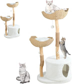 Modern Cat Tree, 46 Inch Aesthetic Luxury Wooden Cat Tower, Stable Wood Aesthetic Pet Furniture, Luxury Cats Condo with Scratching Post and Pet Bed, Great for Cats Lover Gifts White M