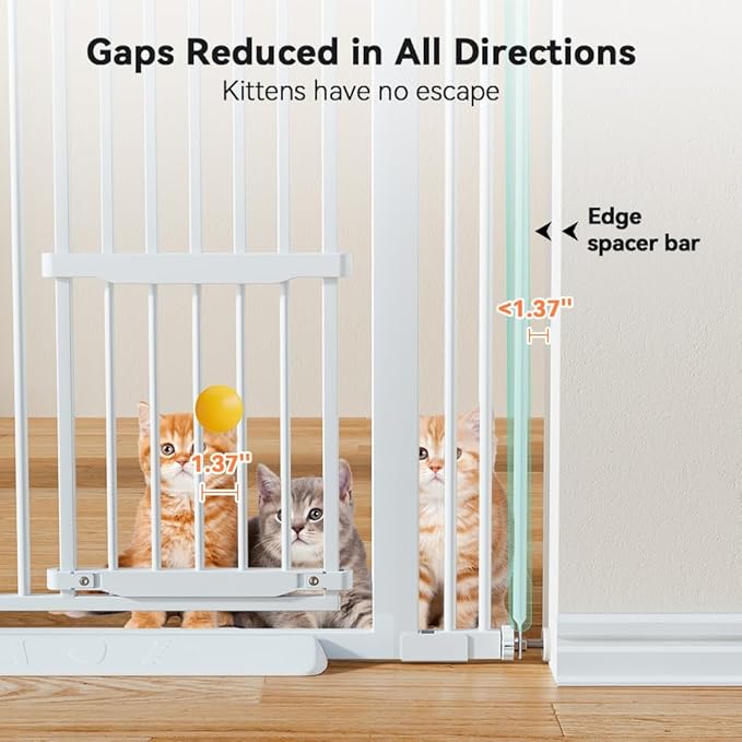 COMOMY 71" Extra Tall Pet Gate for Cats, 29.5-43" Extra Wide Cat Gate with Adjustable Cat Door, Pressure Mounted Easy Walk Through Pet Gate with Door for Stairs, Doorways, Kitchen(White)
