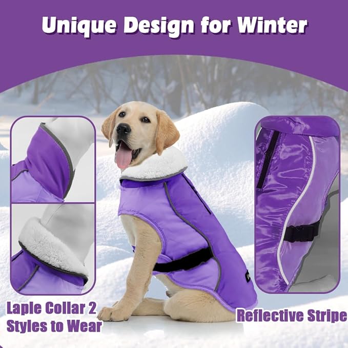 EMUST Dog Jacket Winter, Cozy Windproof Dog Jacket for Cold Weather, Solid Color Dogs Vests for Winter for Medium Dogs,New Purple, M